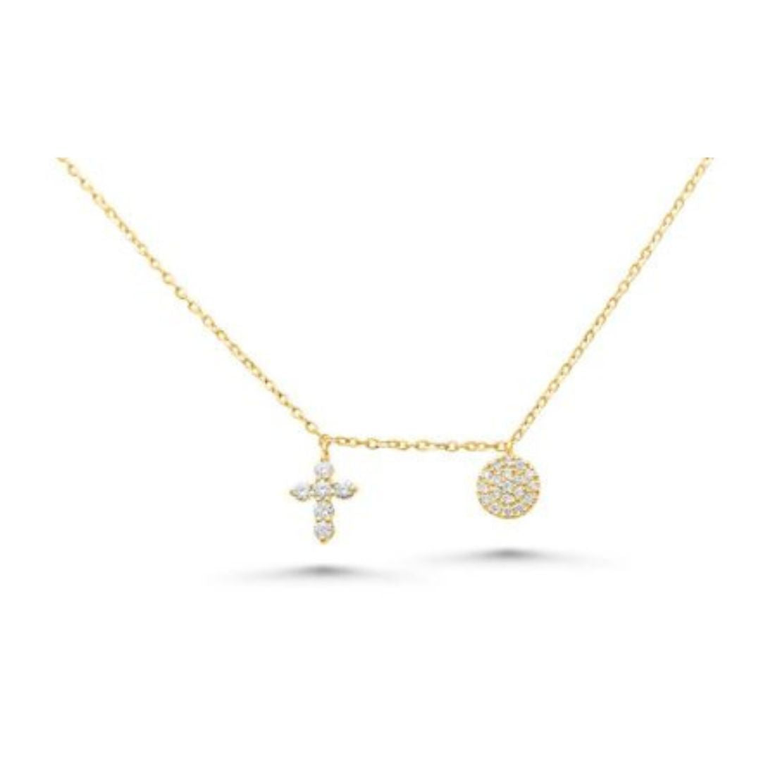 Diamond Cross and Circle Necklace