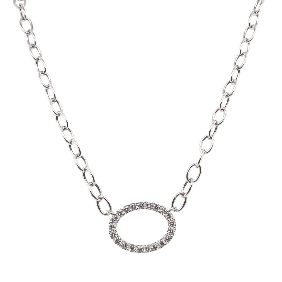 Diamond Open Oval Paper Clip Necklace