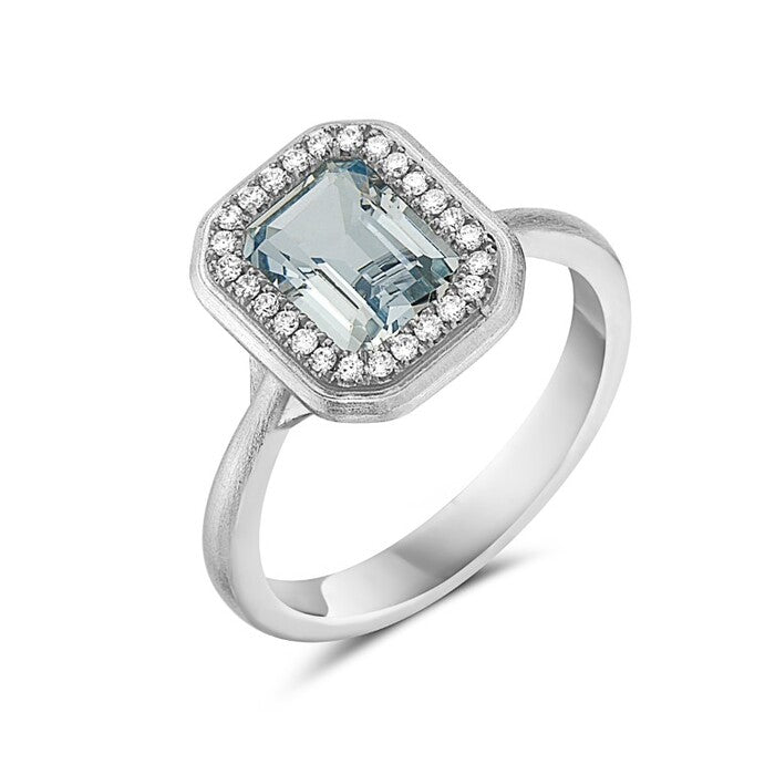 Aquamarine Diamond Halo Ring