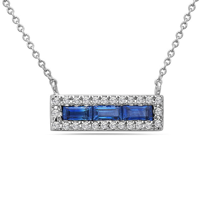 Baguette-Cut Gemstone and Diamond Bar Necklace