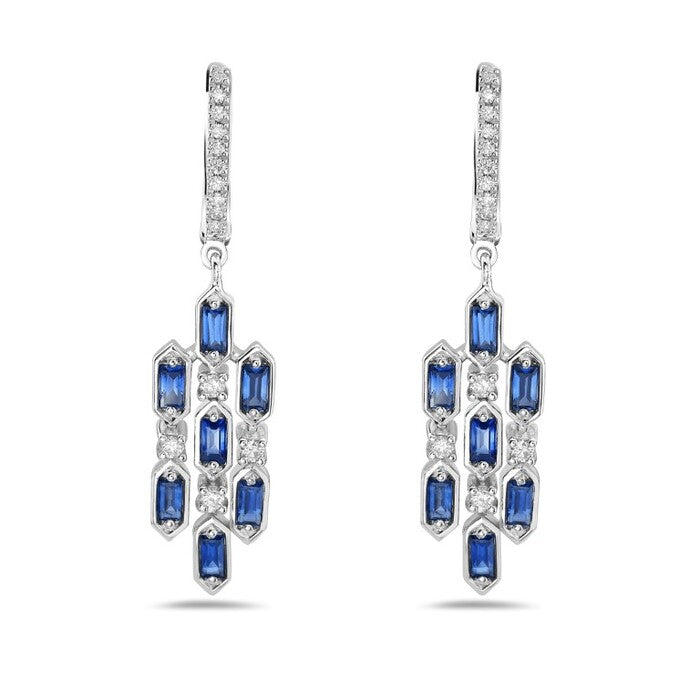 Baguette Sapphire and Diamond Dangle Earrings