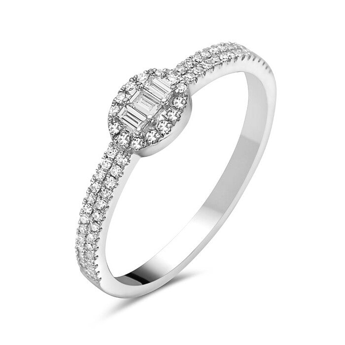 Baguette and Round Diamond Oval Halo Ring