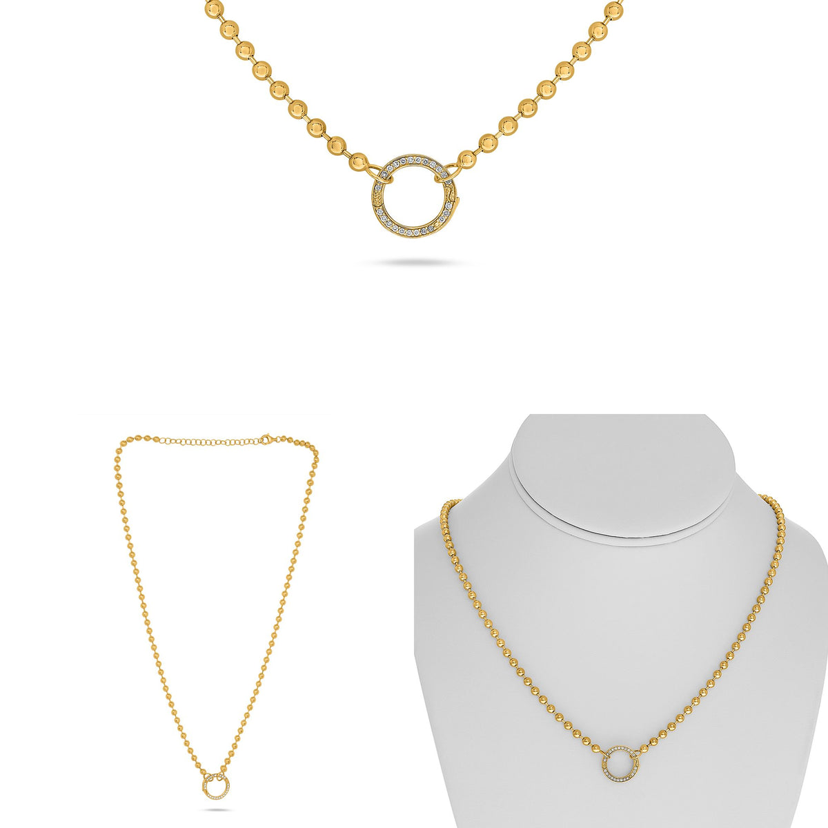 Beaded Diamond Open Circle Necklace