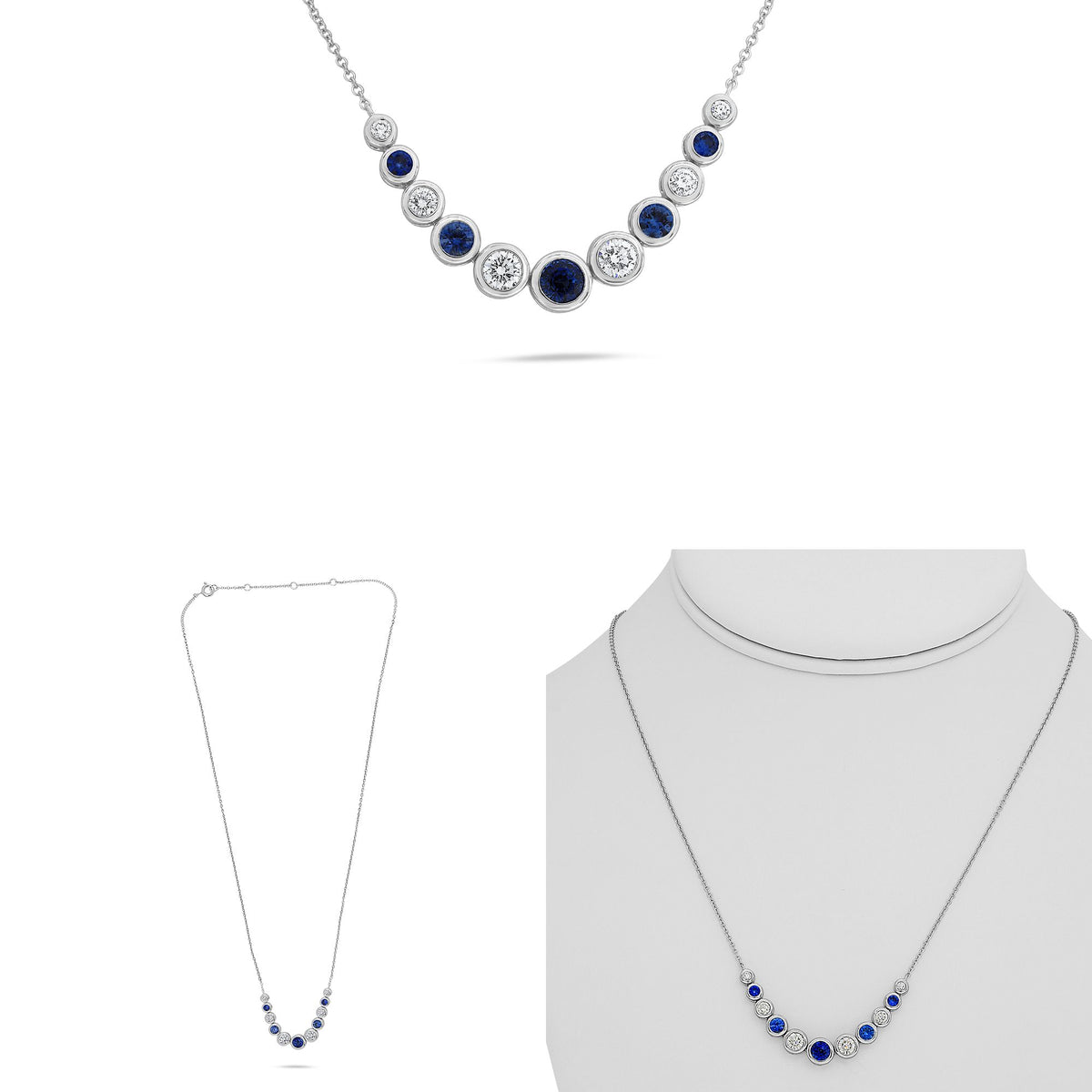 Bezel Set Diamond and Gemstone Necklace