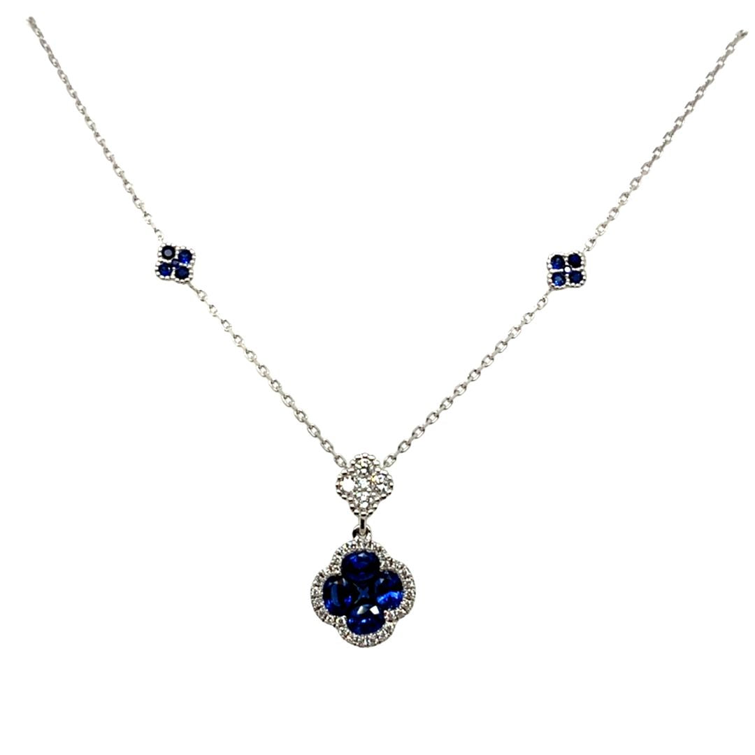 Sapphire and Diamond Clover Pendant Necklace