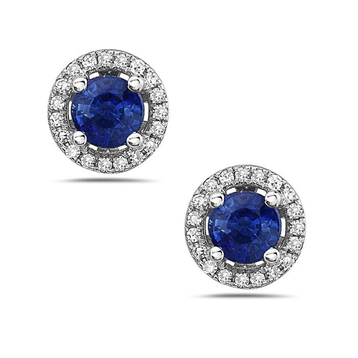Blue Tanzanite and Diamond Halo Stud Earrings