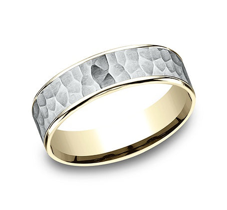 6.50MM Domed Hammered Beveled Wedding Band