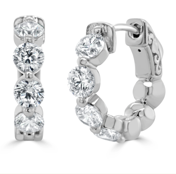 Diamond Shared Prong Hinged Hoop Earrings