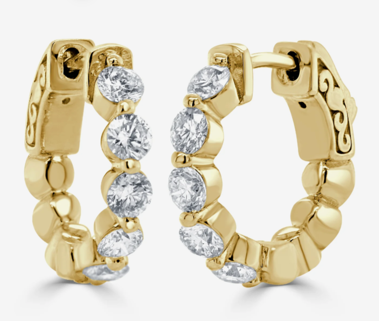 Diamond Shared Prong Hoop Earrings