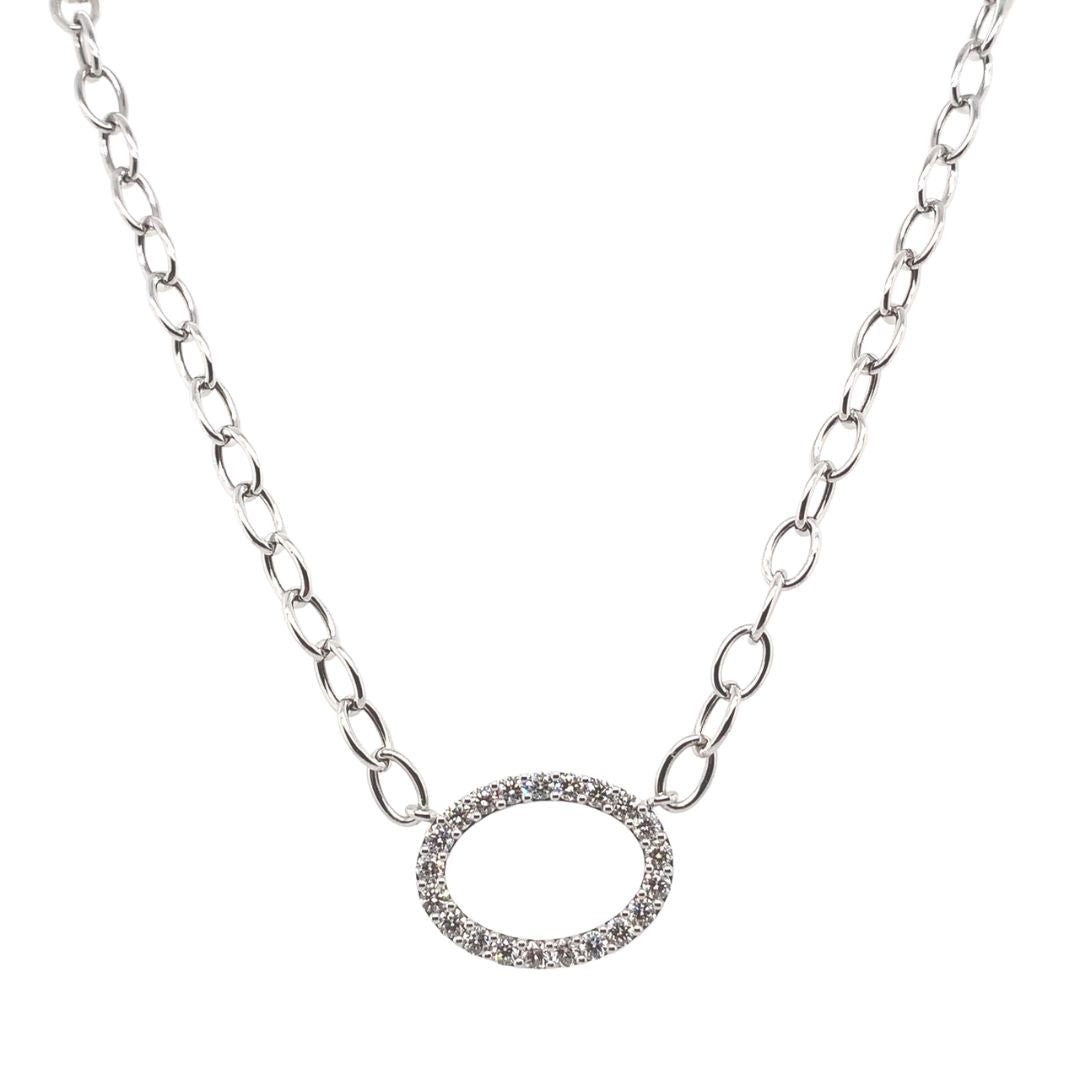 Diamond Open Oval Paperclip Necklace