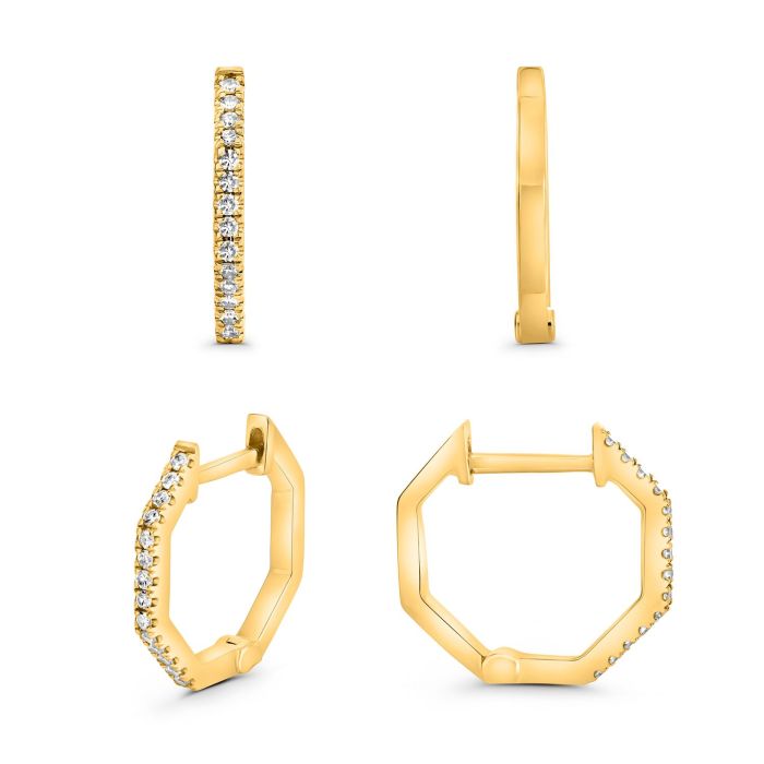 Diamond Octagonal Huggie Earrings