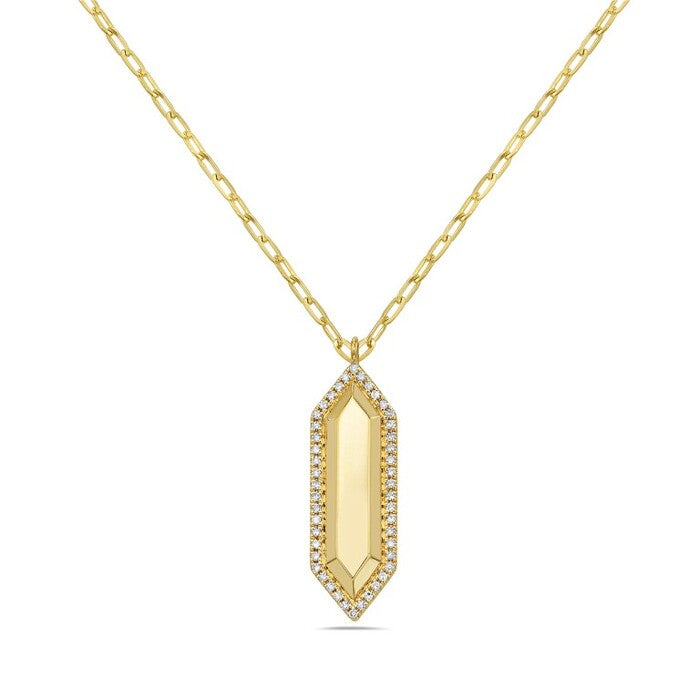 Elongated Hexagon Diamond Halo Pendant Necklace