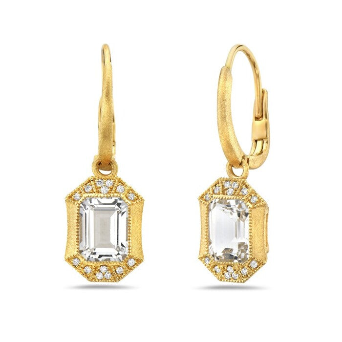 Emerald Cut Quartz and Diamond Dangle Earrings