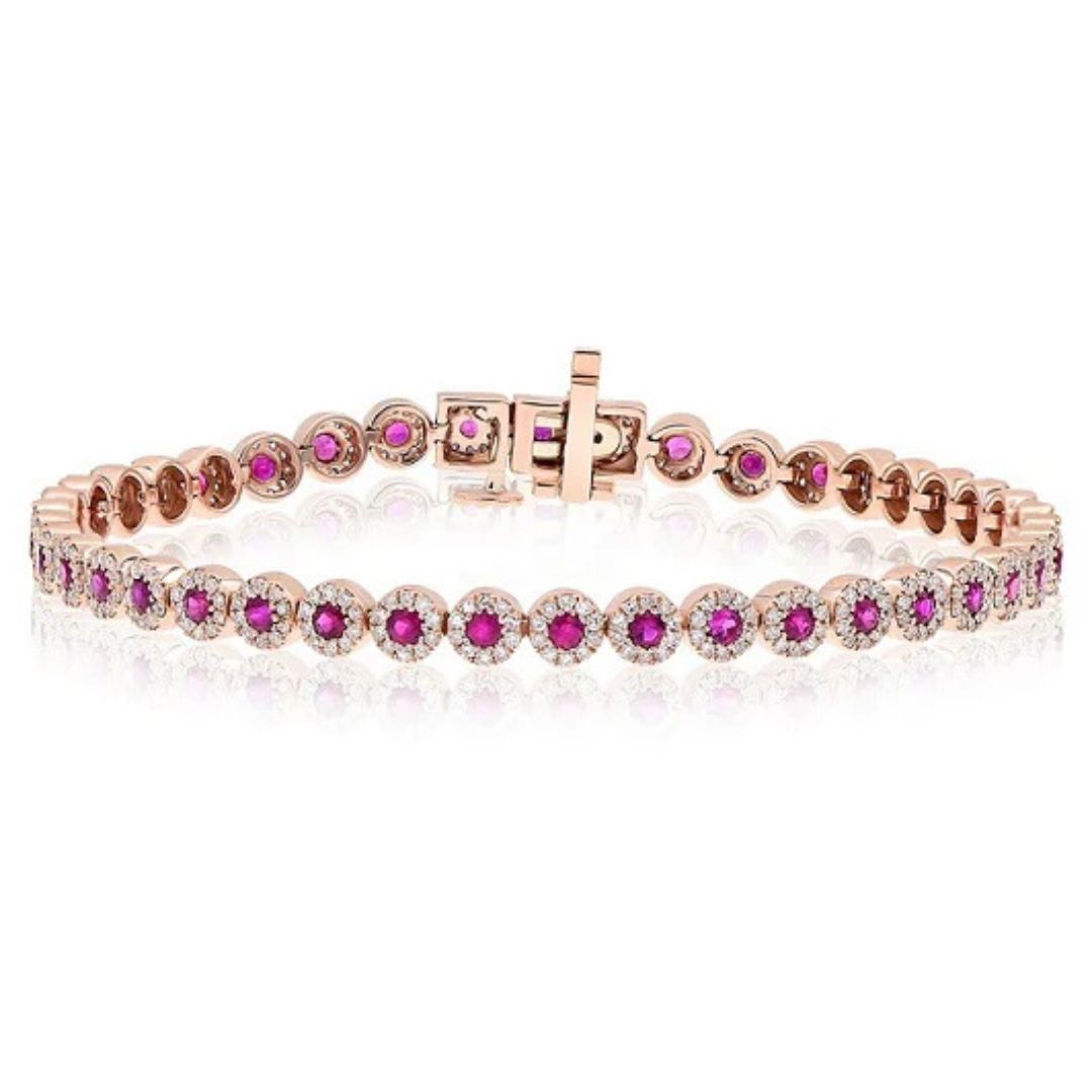 Floret Ruby and Diamond Halo Tennis Bracelet