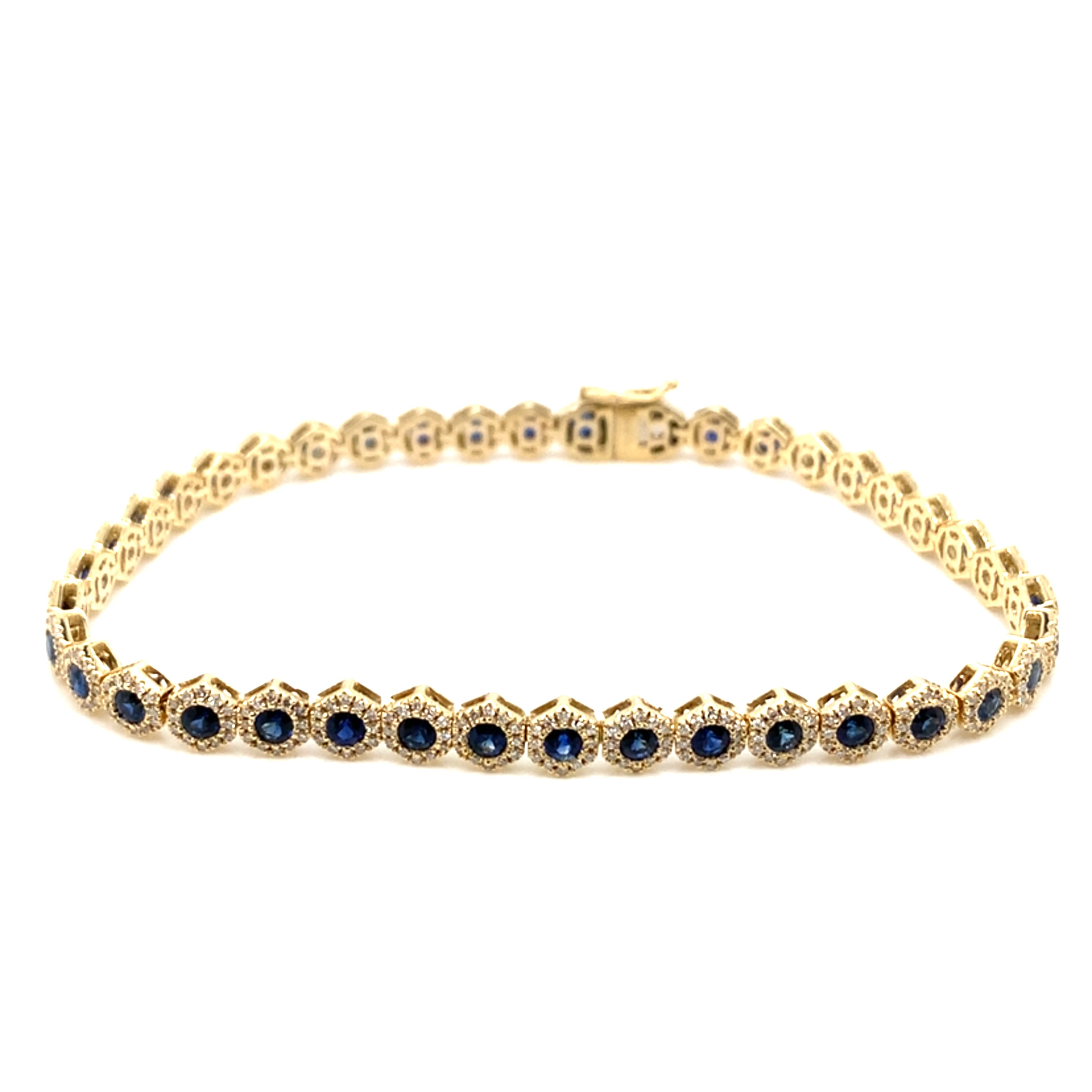 Hexagonal Sapphire and Diamond Halo Bracelet