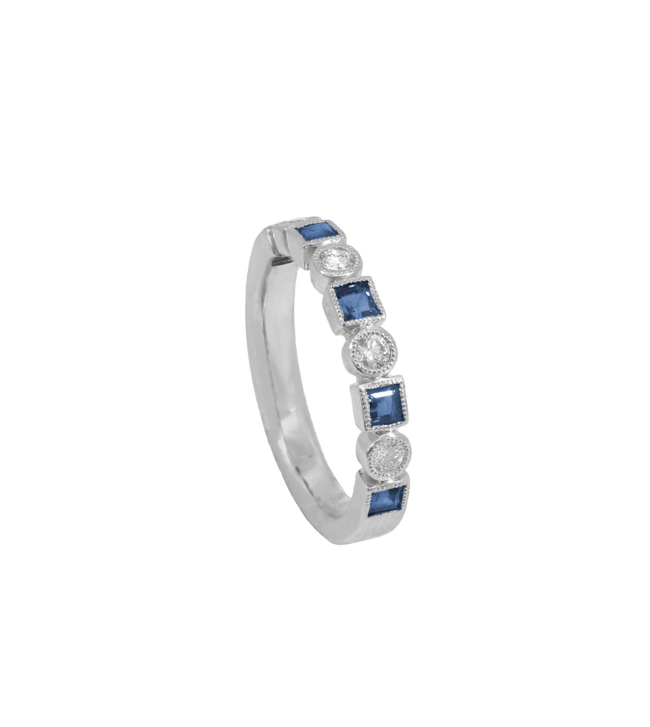 Diamond and Sapphire Bezel Milgrain Stackable Ring