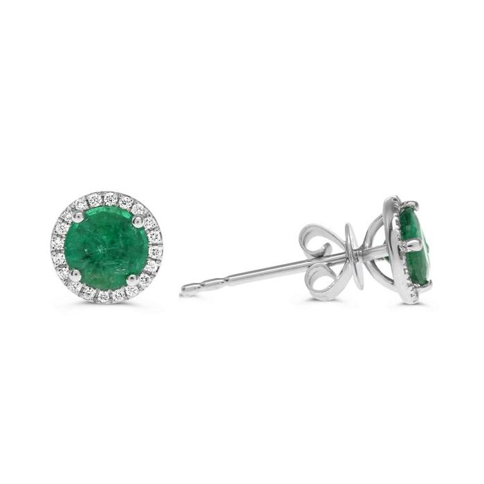 Emerald Diamond Halo Stud Earrings