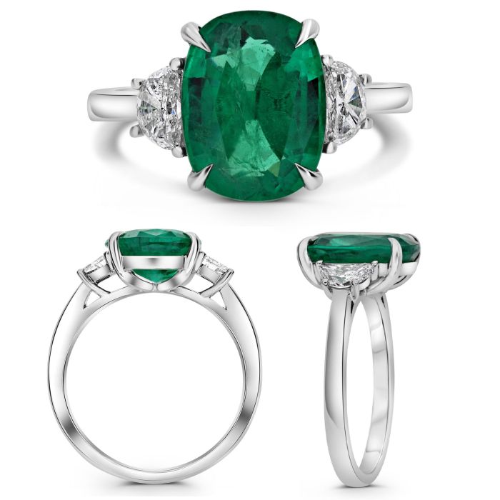 Cushion Cut Emerald and Diamond Ring