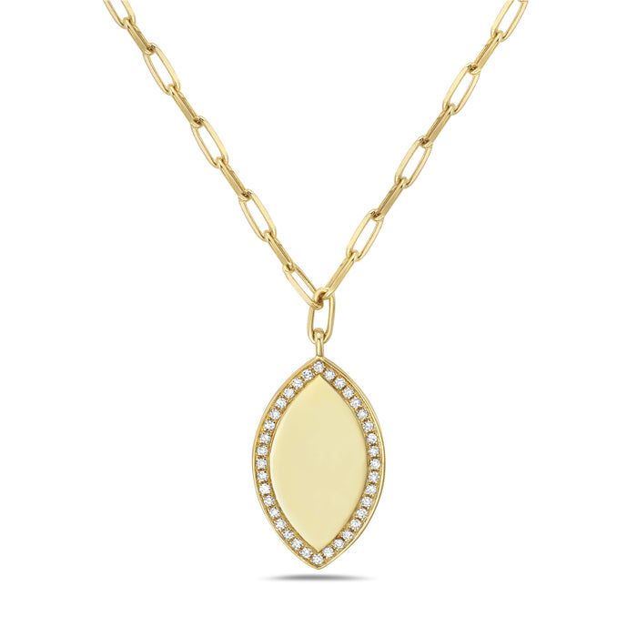 Marquise Diamond Halo Pendant Paperclip Necklace