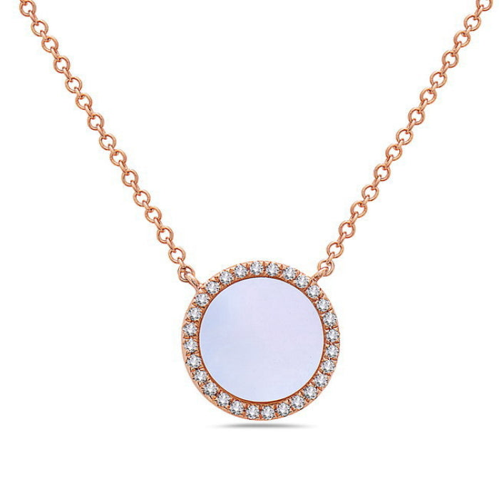 Mother of Pearl and Diamond Halo Pendant Necklace