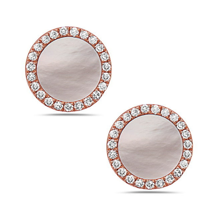 Mother of Pearl and Diamond Halo Stud Earrings