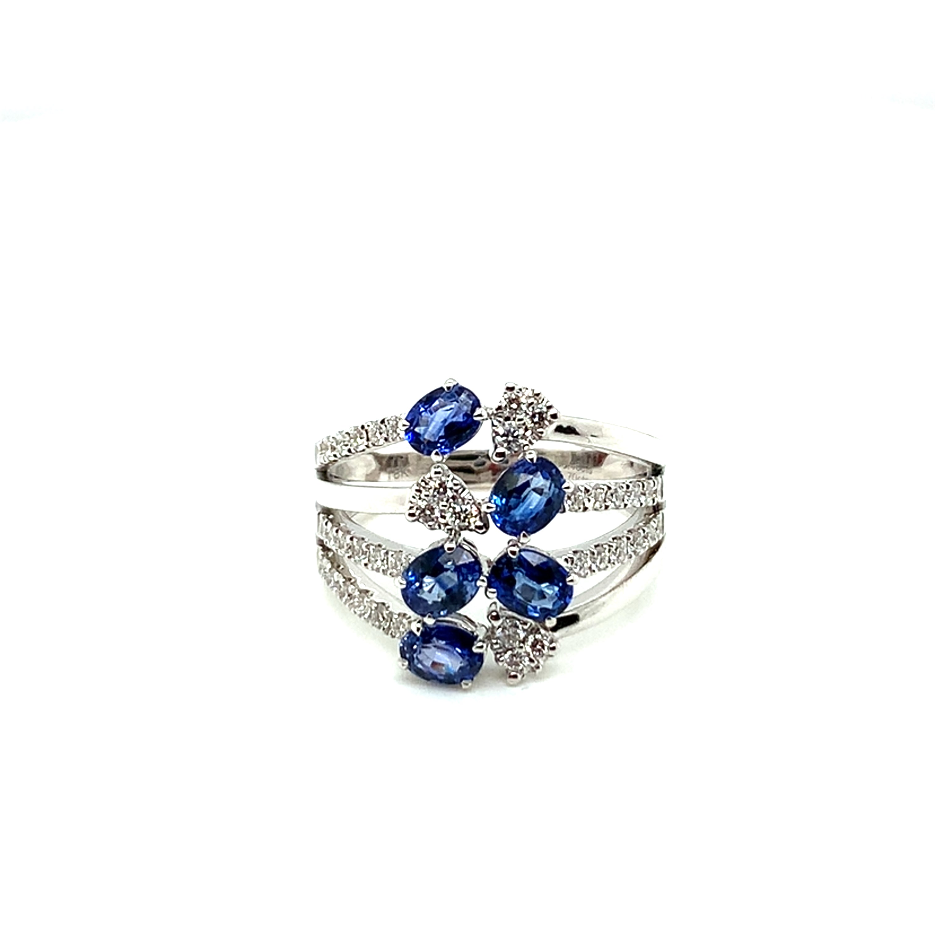 Multi Row Oval Sapphire and Diamond Ring