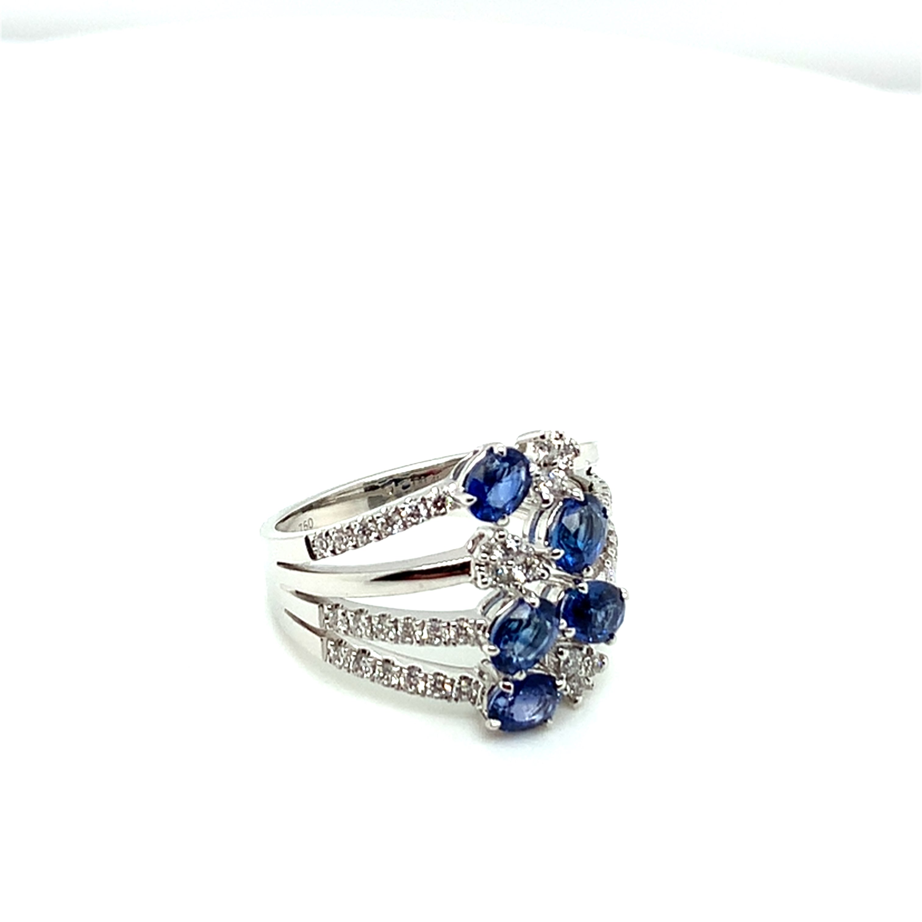 Multi Row Oval Sapphire and Diamond Ring