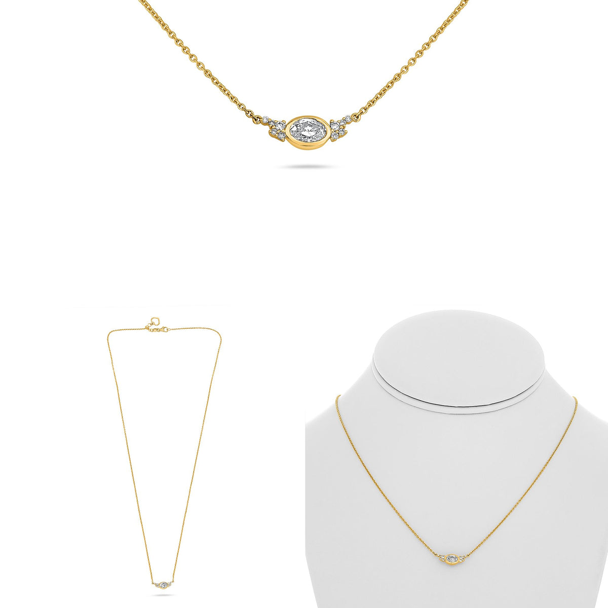 Oval Diamond Bezel Set Pendant Necklace