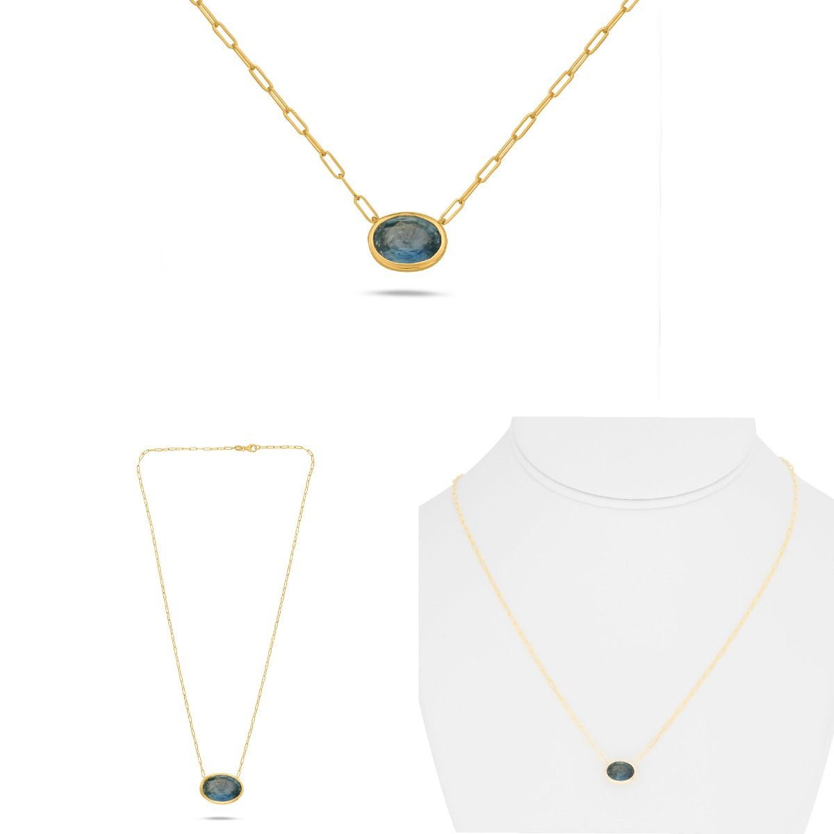 Oval Green Sapphire Pendant Paperclip Necklace