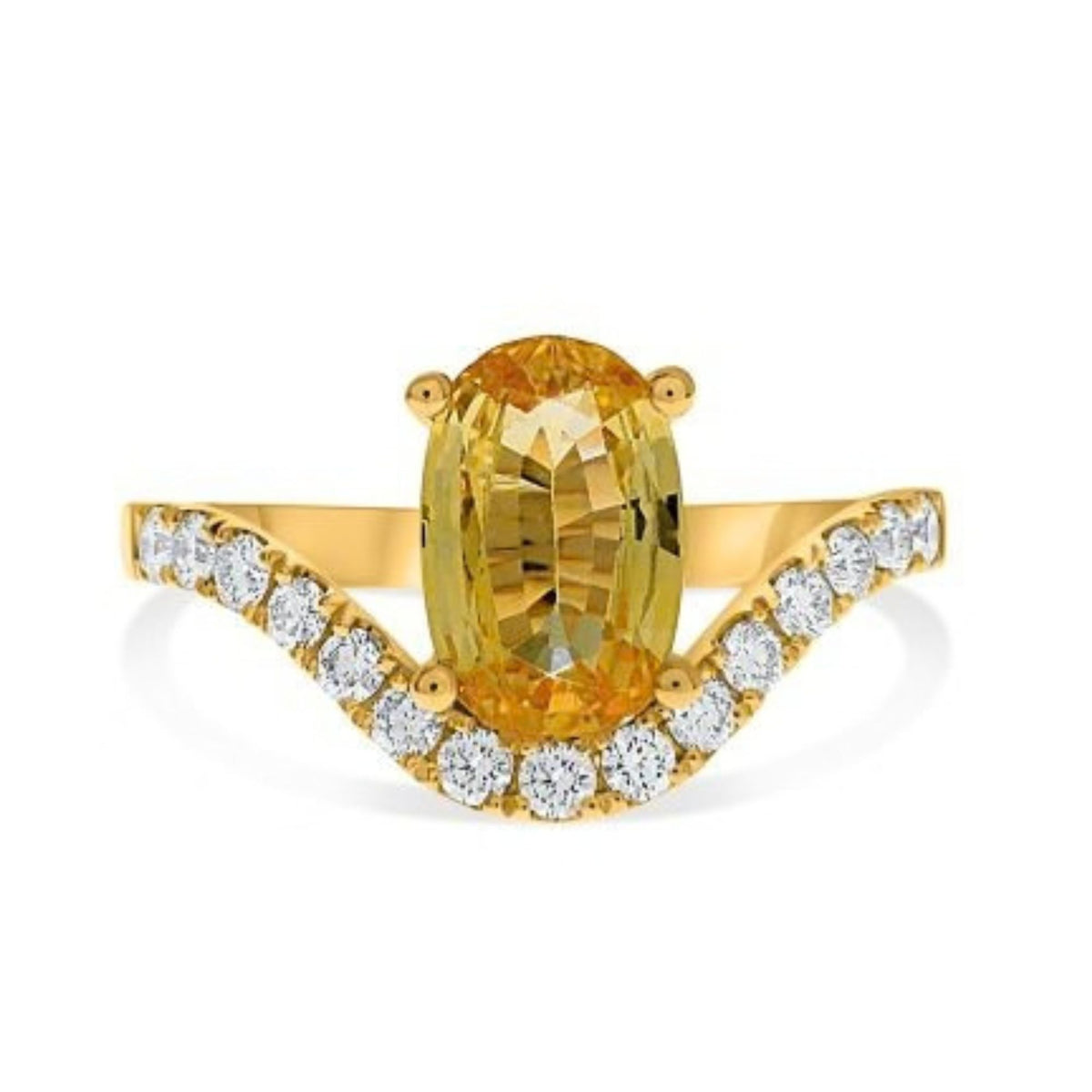Oval Yellow Sapphire and Diamond Chevron Ring