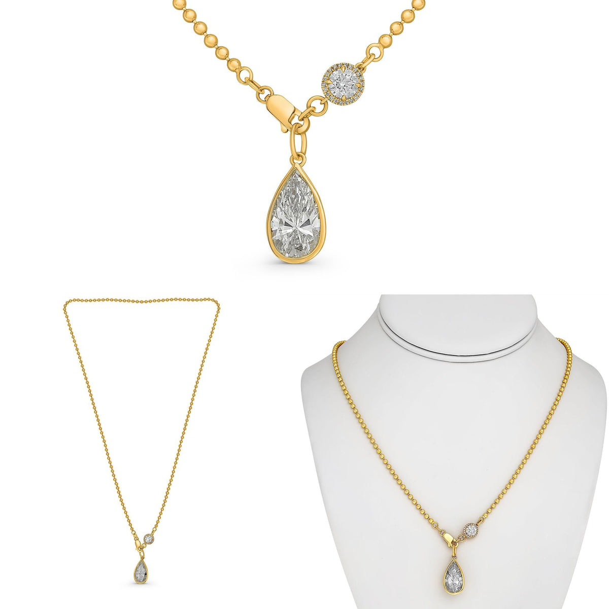 Pear-Shaped Diamond Bezel Pendant Necklace