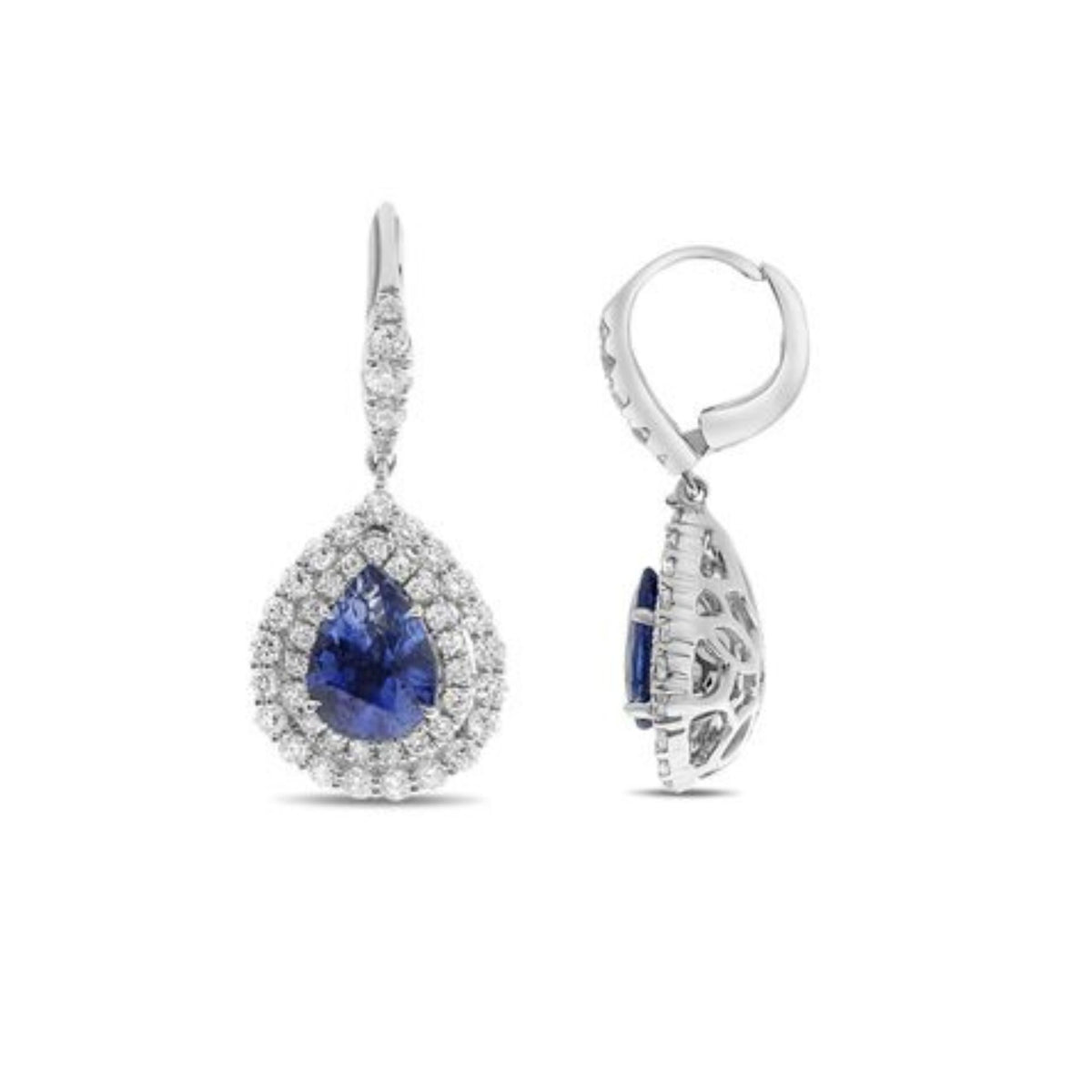 Pear-Shaped Sapphire and Diamond Halo Dangle Earrings