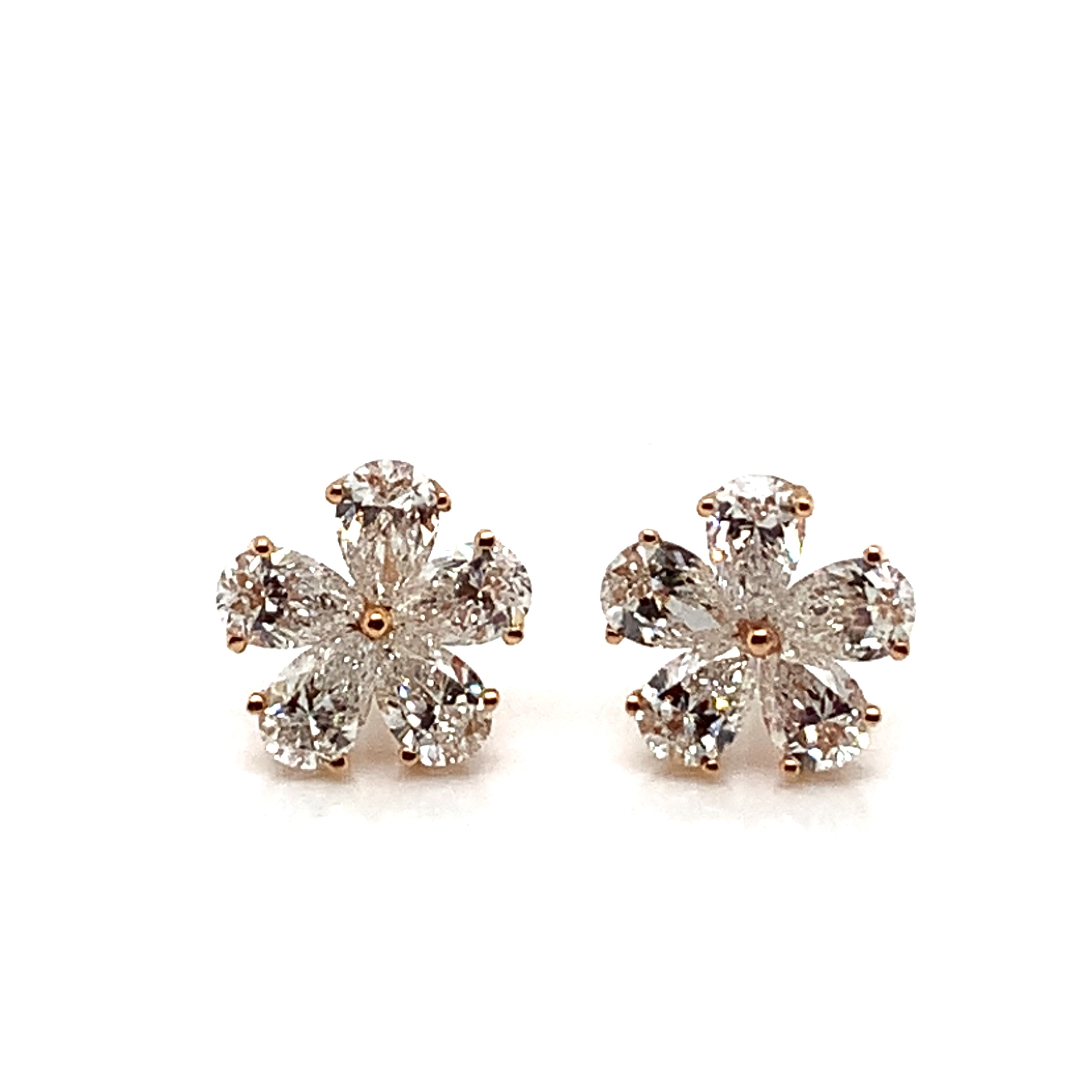 Pear Cut Diamond Flower Stud Earrings