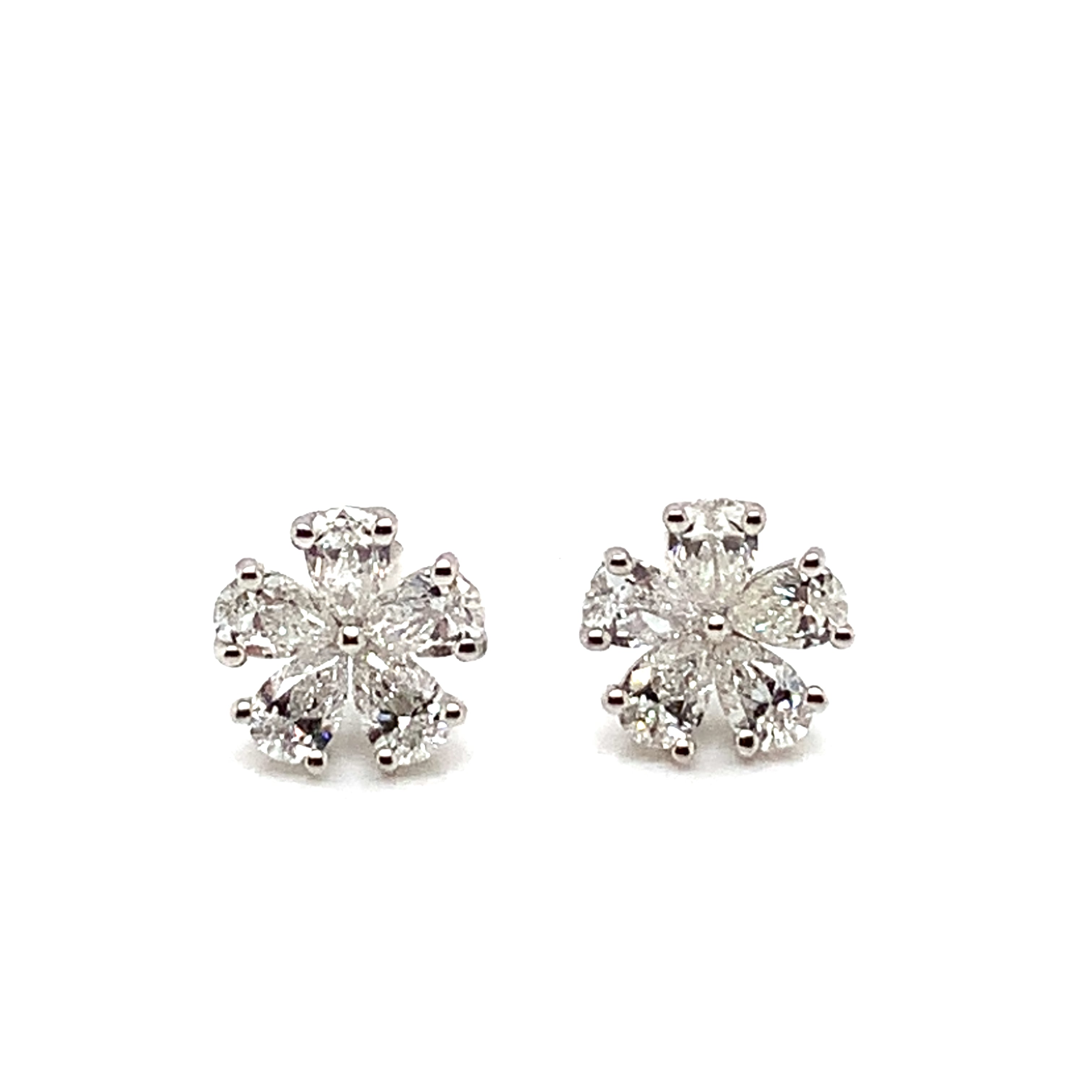 Pear Cut Diamond Flower Stud Earrings