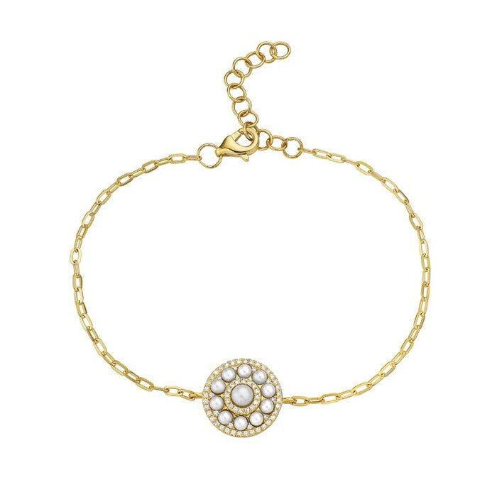 Pearl and Diamond Circle Chain Bracelet