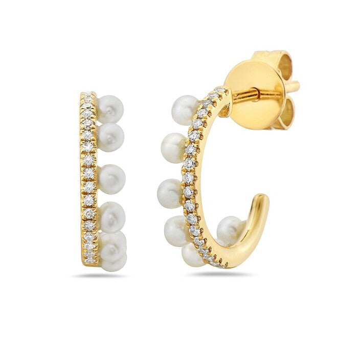 Pearl and Diamond J-Hoop Earrings