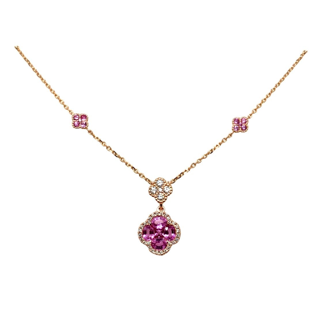 Sapphire and Diamond Clover Pendant Necklace