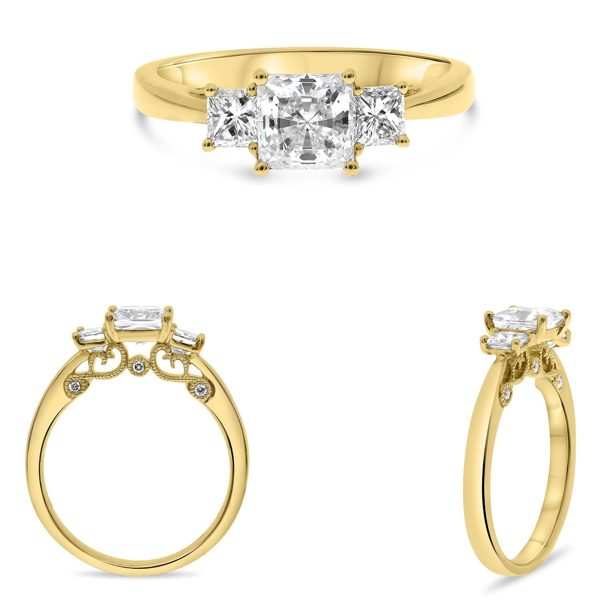 Princess Cut Diamond Three Strone Engagement Ring Setting