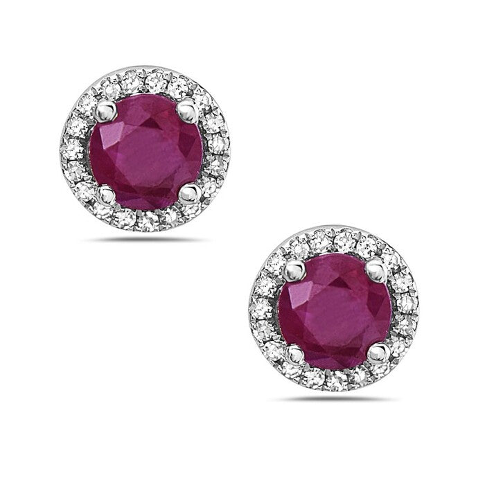 Round Gemstone and Diamond Halo Stud Earrings