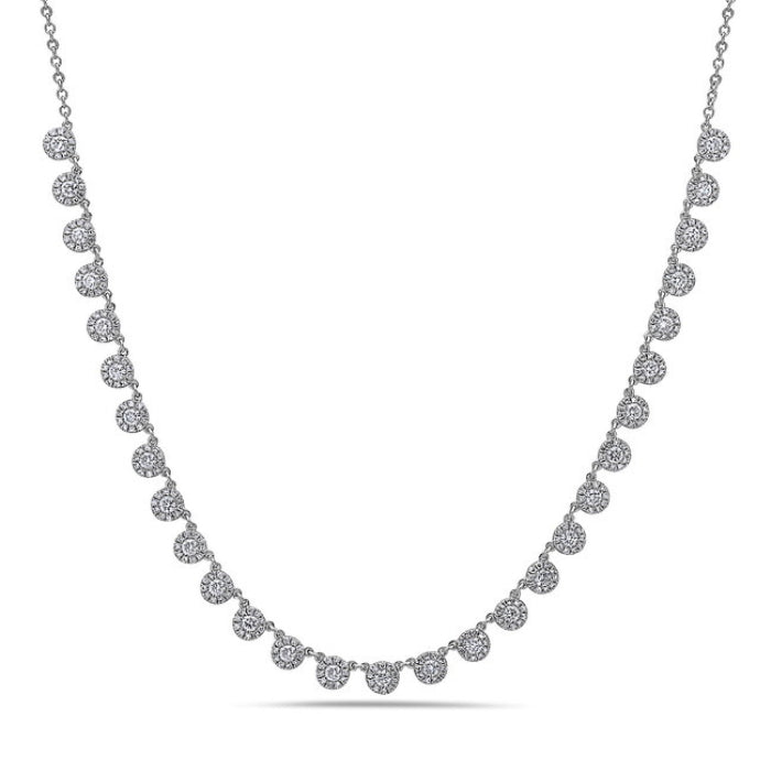 Round Diamond Halo Station Necklace