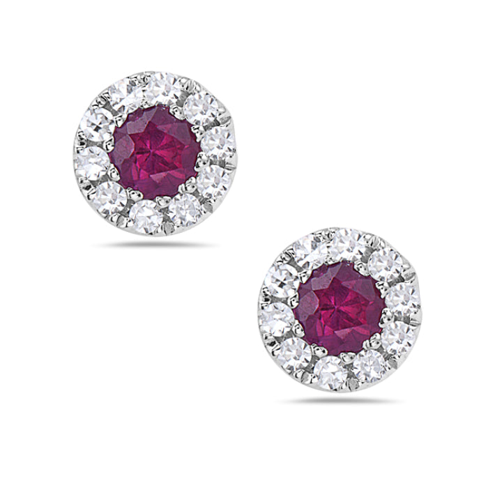 Round Gemstone and Diamond Halo Stud Earrings