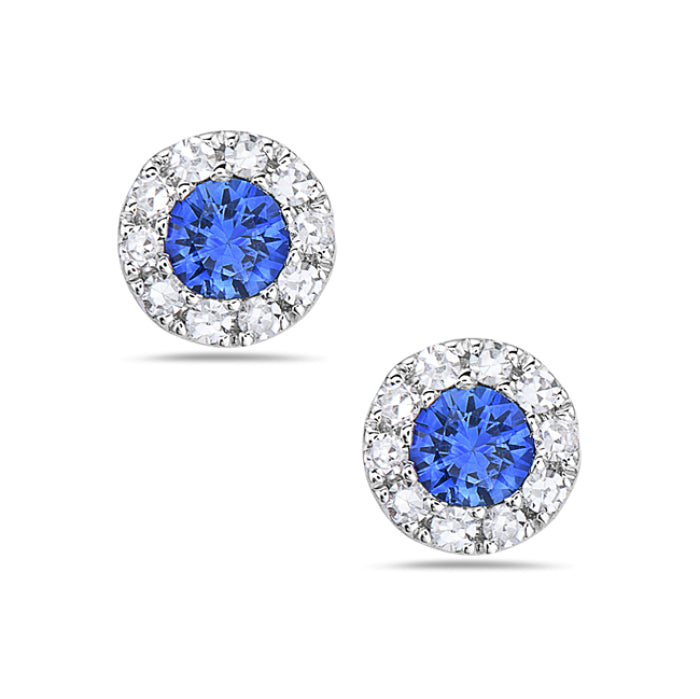 Round Gemstone and Diamond Halo Stud Earrings
