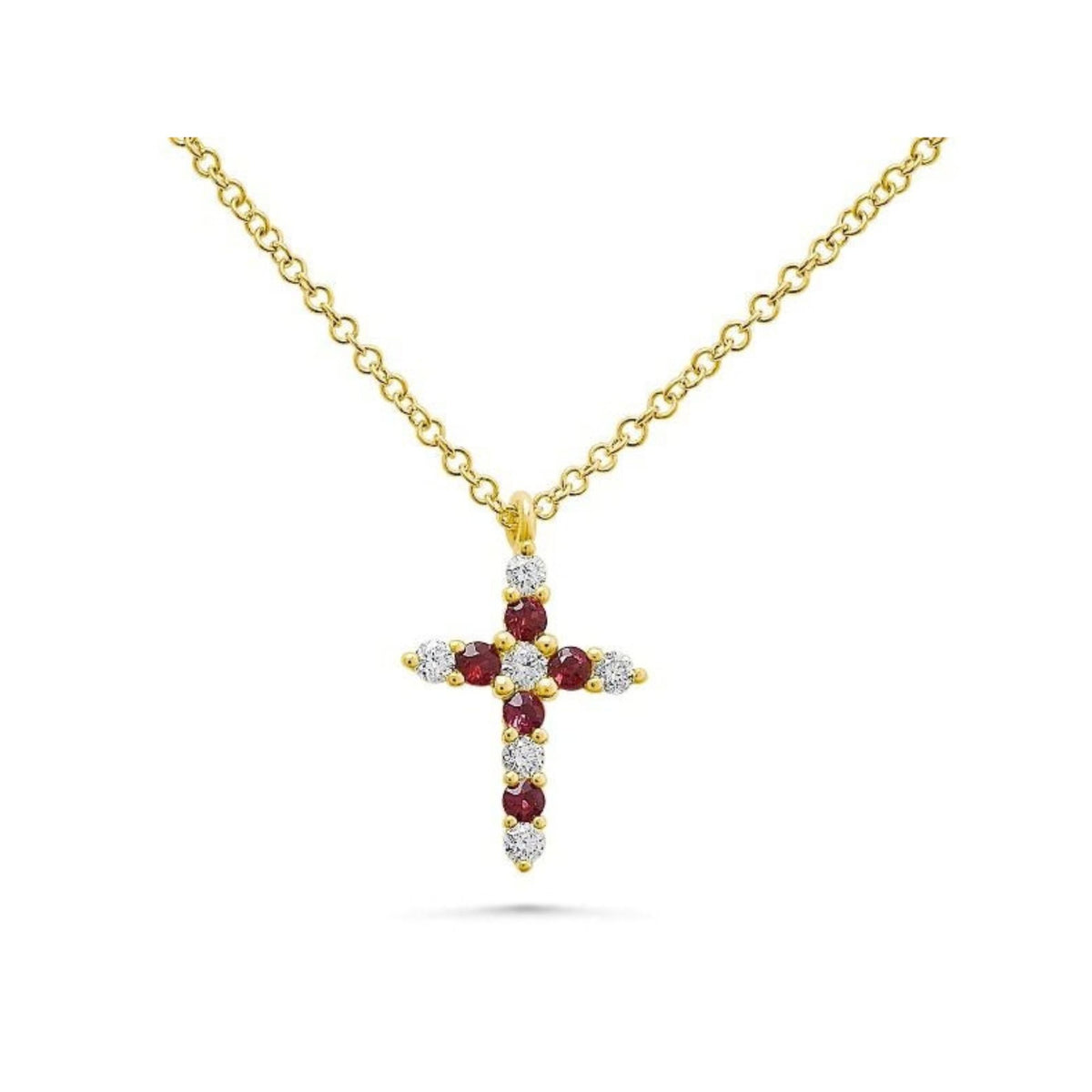 Ruby and Diamond Cross Pendant Necklace