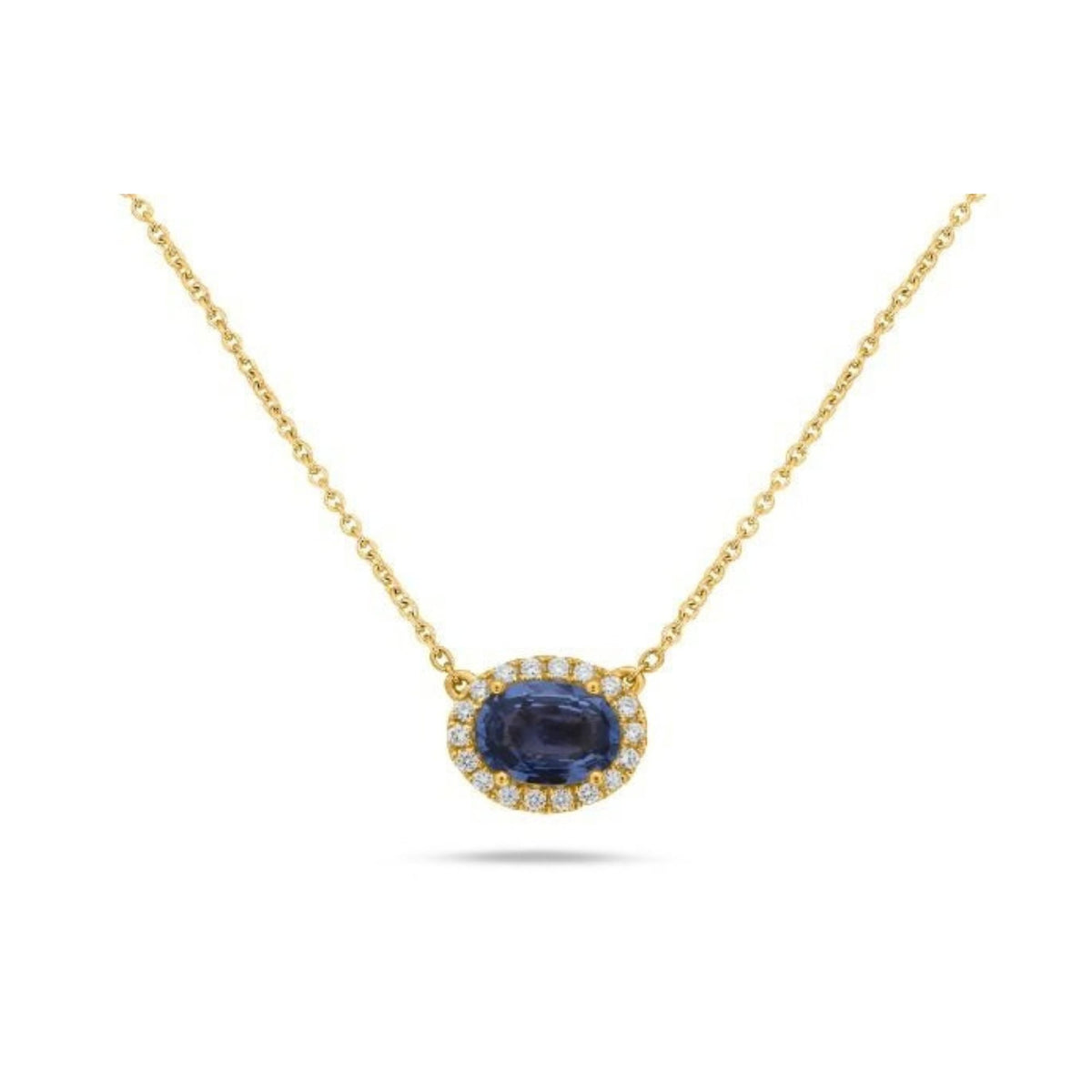 Sapphire and Diamond Halo Pendant Necklace