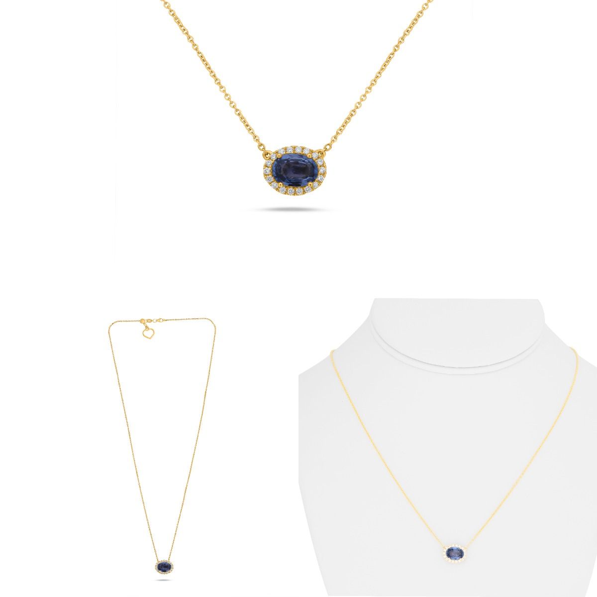 Sapphire and Diamond Halo Pendant Necklace