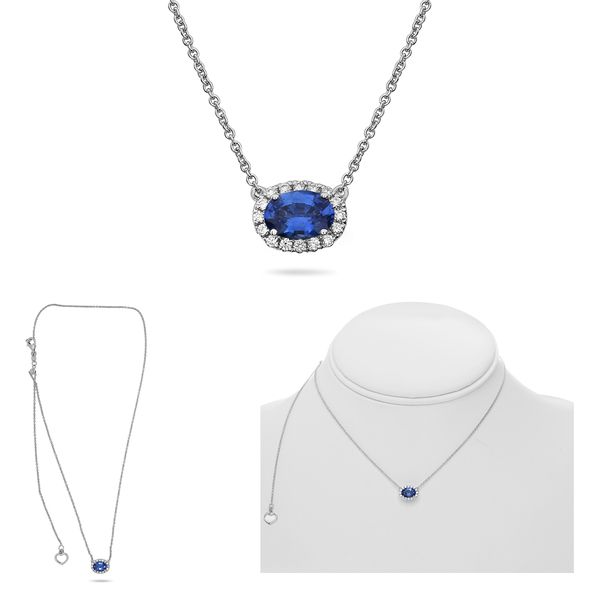 Sapphire and Diamond Halo Pendant Necklace