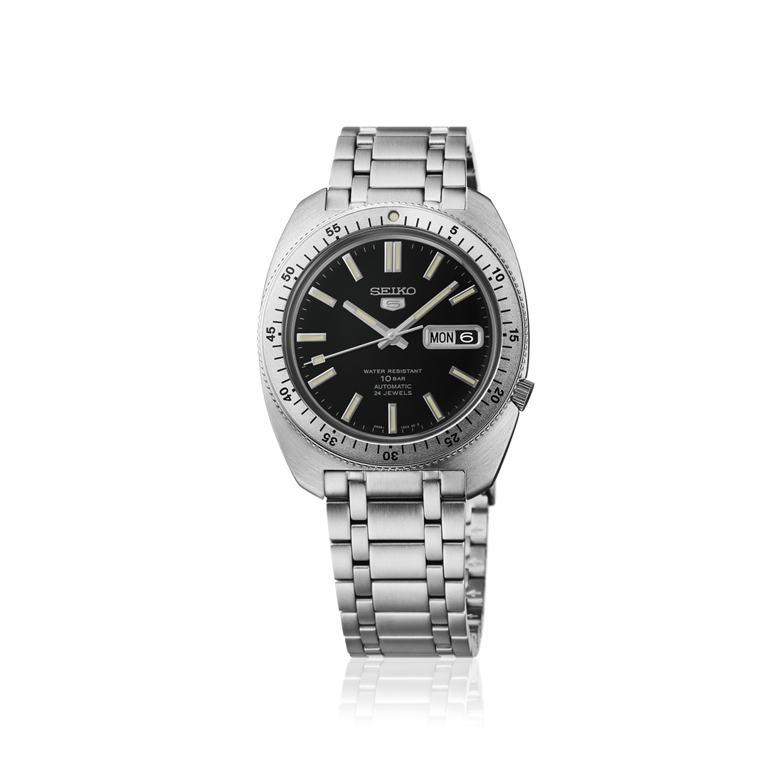 Seiko watch with a black dial and stainless steel bracelet
