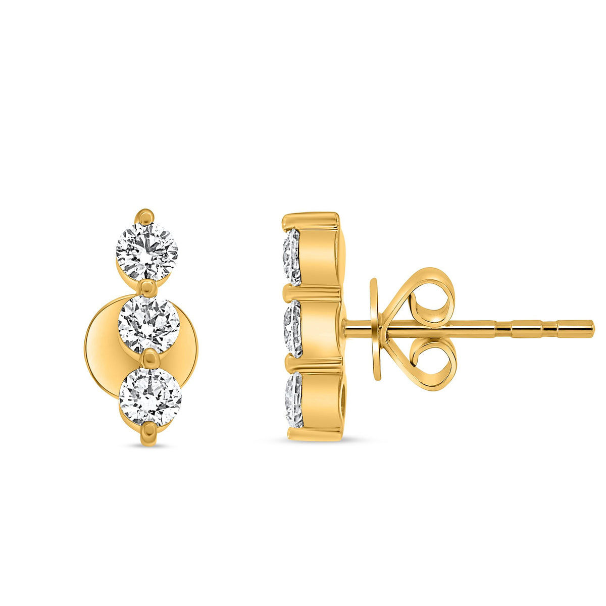 Three-Stone Diamond Bar Stud Earrings