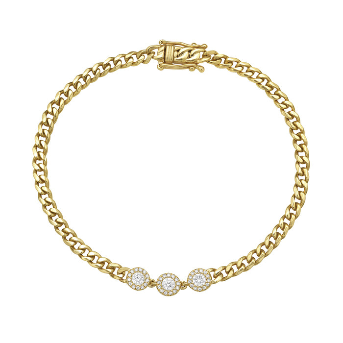 Three Station Diamond Curb Link Bracelet