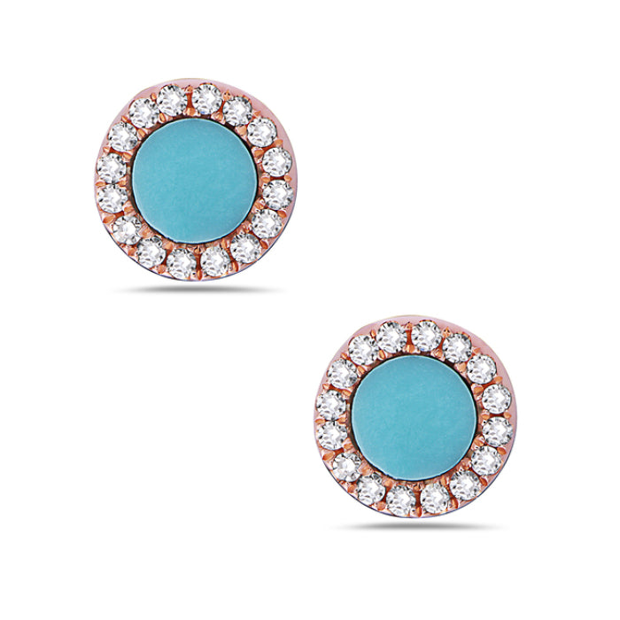 Round Gemstone and Diamond Halo Stud Earrings